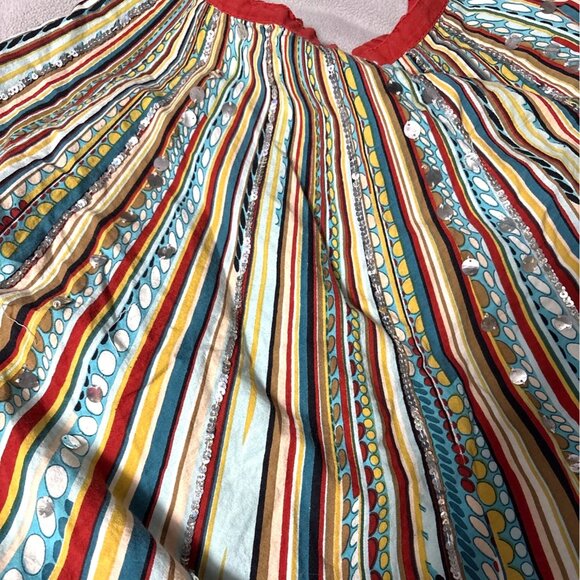 Vtg Papillon Los Angeles M Multicolor Boho Maxi Skirt With Mirror Embellishments - Picture 6 of 6